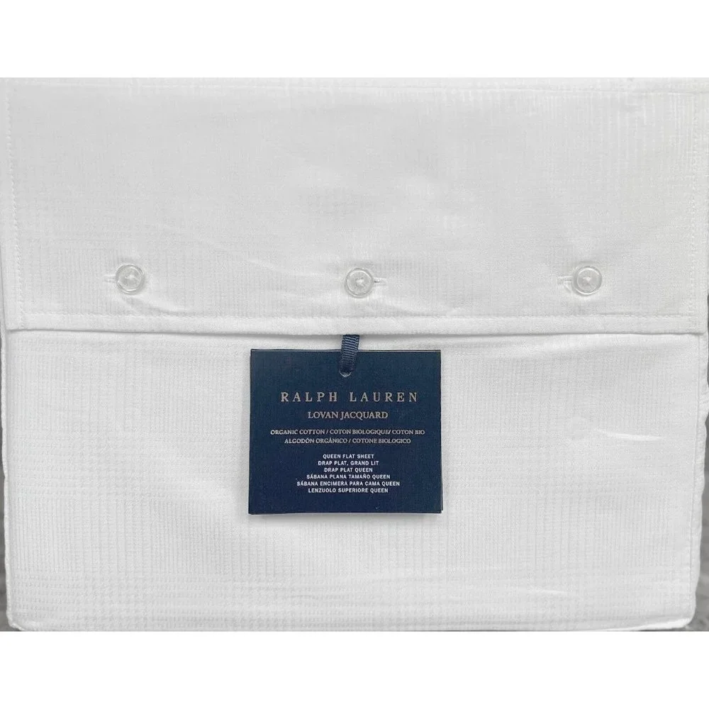 NEW $215 Ralph Lauren Lovan Jacquard Sheet!  Flat  Queen  White  Organic Cotton